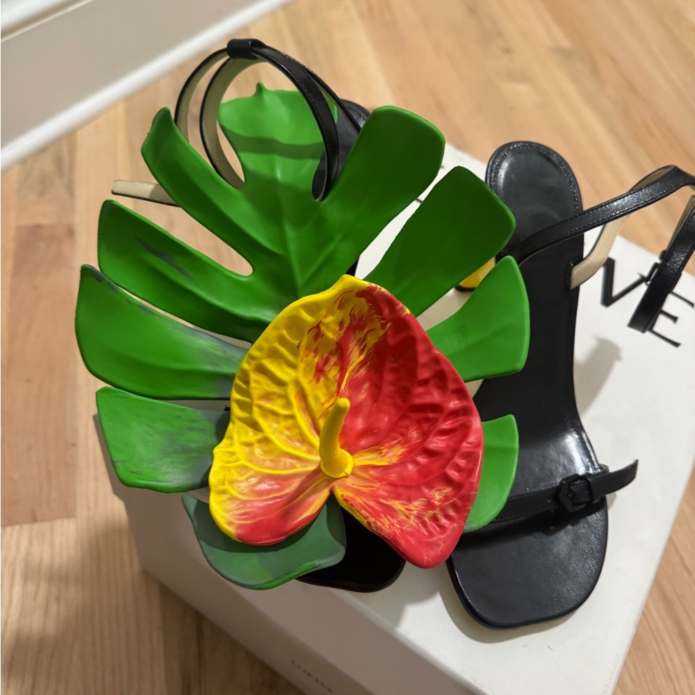 Loewe Black and Yellow Petal Sandals